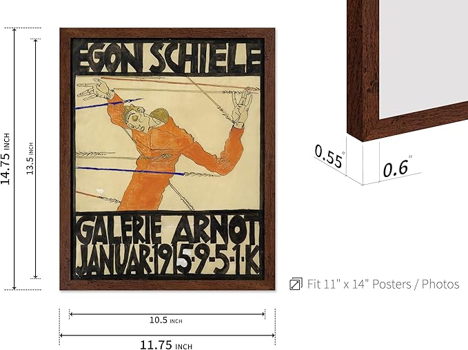 Poster Master Vintage Painting Poster - Retro Expressionism Print - Self Portrait as the Martyred St Sebastian - Gift for Artist, Friend - Wall Decor for Home, Office, 11x14 Brown Framed