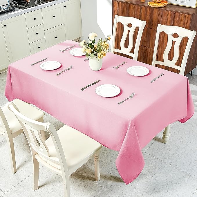 IVAPUPU Textured Linen Table Cloth for Rectangle Table - Pink Tablecloths Rectangular Waterproof Wrinkle Free Wipeable Dining Table Cover for Spring Wedding Birthday Kitchen Decor, 60 x 120 Inch