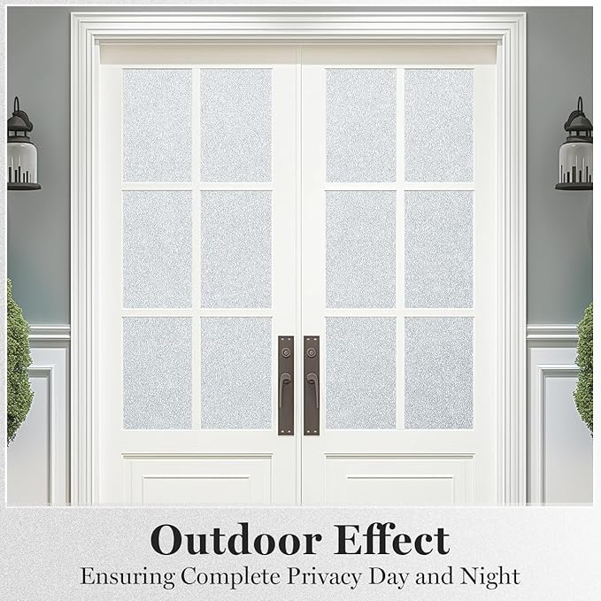 DUOFIRE Window Privacy Film, Sparkling Frosted Glass Window Film, UV Blocking Non-Adhesive Static Cling Windows Clings, No Glue Removable Windows Coverings for Home Office Bathroom, 11.8 X 78.7 inch