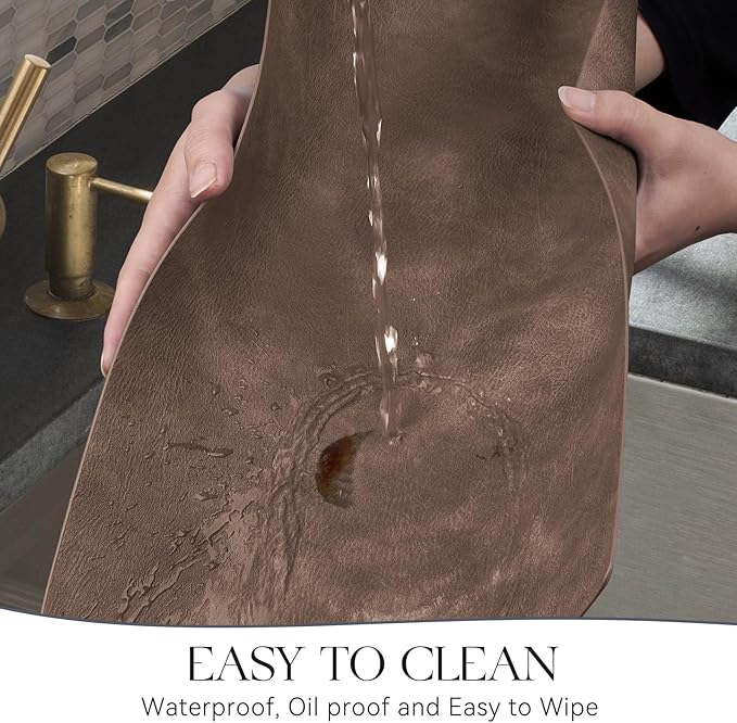 MOSAYT Vinyl Placemats Set of 6-12 X 17 Inch - Faux Leather 100% Waterproof Oil-Proof Wipeable PU Place Mats, Heat Resistant Reversible Table Mats for Kitchen, Dining, Outdoor (Brown)