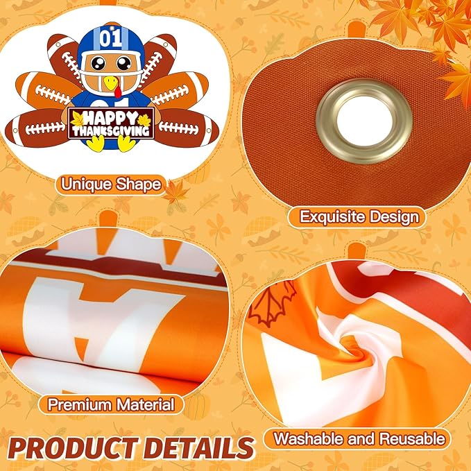 Thanksgiving Football Turkey Party Porch Banner Turkey Door Banner for Thanksgiving Decorations Hanging Porch Sign for Football Party Supplies Photo Backdrop Indoor Outdoor Wall Front Door Cover