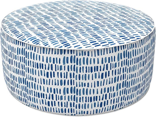 LVTXIII Outdoor Inflatable Ottoman Stool, Patio Water Repellent Footrest Stool with Handle, Portable Outside Round Ottoman for Patio Garden, Camping or Home Use, 21"x21"x9", Blue Pebble