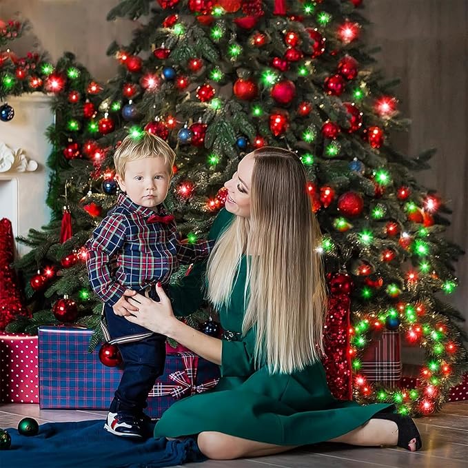 400 LED Christmas Lights Outdoor, 132ft Red and Green String Lights for Bedroom Clear Wire, 8 Modes Plug in Waterproof Fairy String Lights with Timer Memory for Tree Christmas Halloween Decorations