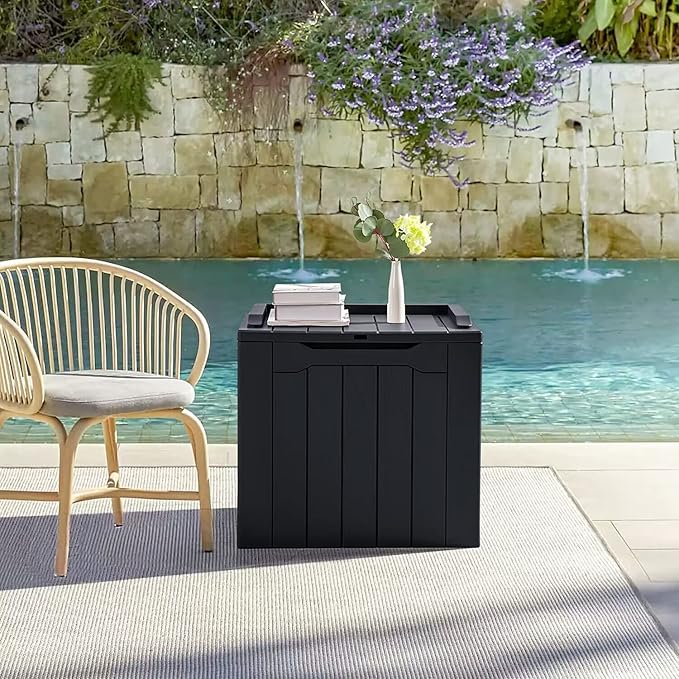 JUMMICO 31 Gallon Resin Deck Box Waterproof Indoor Outdoor Storage Boxes for Patio Furniture Cushions and Garden Tools (Black)