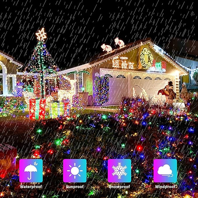 JMEXSUSS 200 LED Multicolor Christmas Lights Outdoor Waterproof, 66ft Expandable Green Wire, 8 Modes Timer Function, Ideal for Home Party Indoor Xmas Decorations
