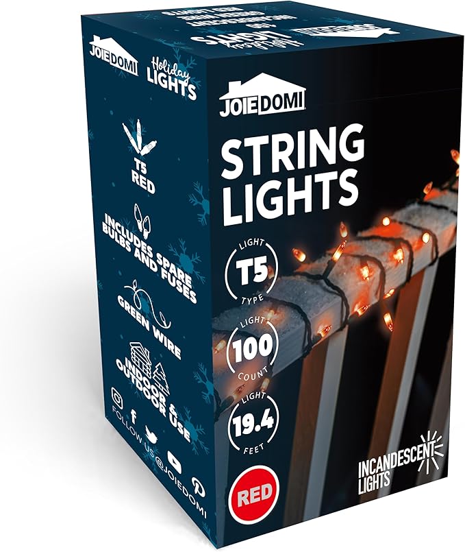 Joiedomi Red Christmas String Lights,100 Count 21.4FT Christmas Fairy Tree Lights Plug in for Indoor Outdoor Valentine's Day Xmas Decorations Patio Holiday Theme Party Yard House,Green Wire