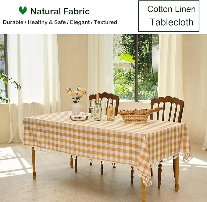 Table Cloth Rectangle Table-Rustic Gingham Tablecloth Buffalo Plaid Tablcloths for Spring Summer Picnic Kitchen Dining Room (55x120 Inch,Yellow and White)