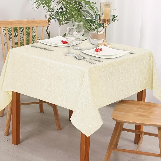 Hiasan Faux Linen Square Tablecloth - Wrinkle and Stain Resistant Washable Table Cloth for Kitchen Dining Room Holiday Table Cover for Dinner, Champagne, 54 x 54 Inch