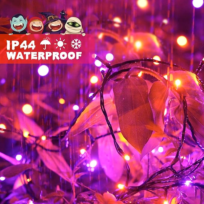 JMEXSUSS 200 LED Orange and Purple Halloween Lights, 66ft Connectable Halloween Lights Outdoor Waterproof, 8 Modes Plug in String Light for Tree Yard Garden Indoor Outdoor Decor