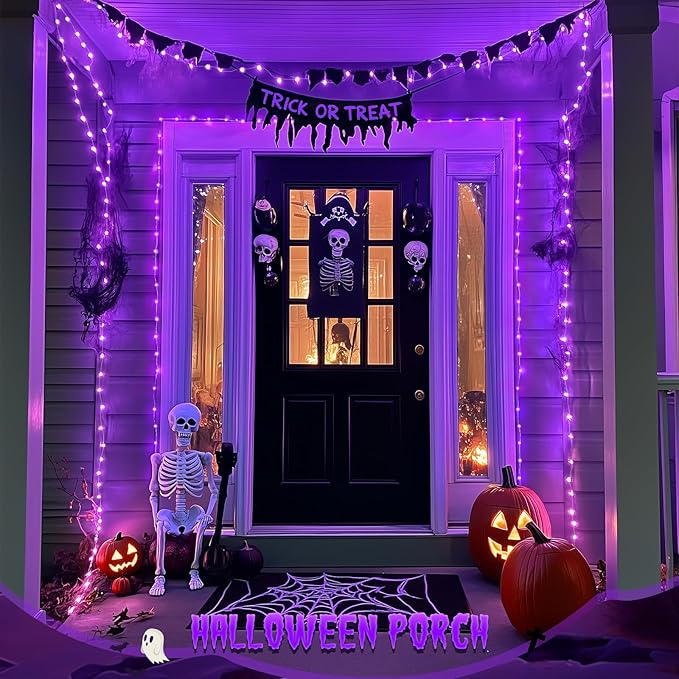 JMEXSUSS 2 Pack Solar Halloween Lights Outdoor, 33ft 100 LED Purple Halloween Lights, Waterproof 8 Modes Purple Solar Light for Outside Tree Garden Patio Christmas Decorations