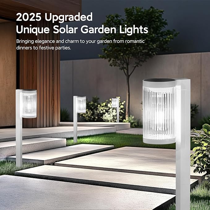 Solar Pathway Lights Outdoor, 2 Pack Upgraded Outdoor Solar Lights for Outside Super Bright Up to 12Hrs, IP65 Waterproof Solar Garden Lights for Yard Landscape Path Walkway Decoration(Cool White)