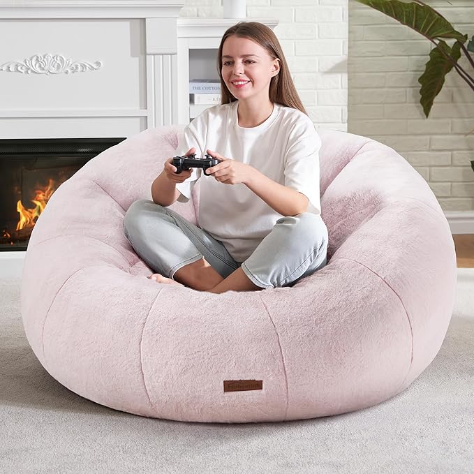 Hobestluk Bean Bag Chairs Large Bean Bag Couch for Adults Stuffed Sofa Chair Comfy Giant Bean Bag Chair with Spacious Design for Reading, Playing or Relaxing (Pink)