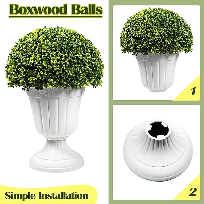 Sunnyglade 2 PCS 23”Artificial Plastic Boxwood Ball Tree，Faux Potted Decorative Topiary Plant，UV Resistant Fake Plant in Pot for Home Gate Indoor Outdoor Patio Office Decor