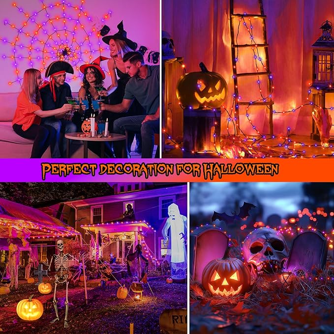 2 Pack Halloween Fairy Lights Plug in, 33Ft 100 LED Micro Starry String Lights with Remote Timer 8 Modes, IP68 Full Waterproof Twinkle Lights for Indoor Halloween Decor (Orange Purple)