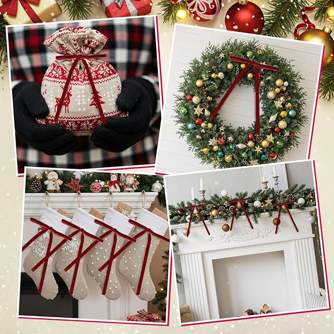 OurWarm Christmas Tree Topper Bow with Long Ribbon, 27.5 x 78.7 Inch Large Red Christmas Bow with 30 Small Red Velvet Bows for Christmas Tree, Christmas Tree Bows for Home Wreath Car Outdoor Decor