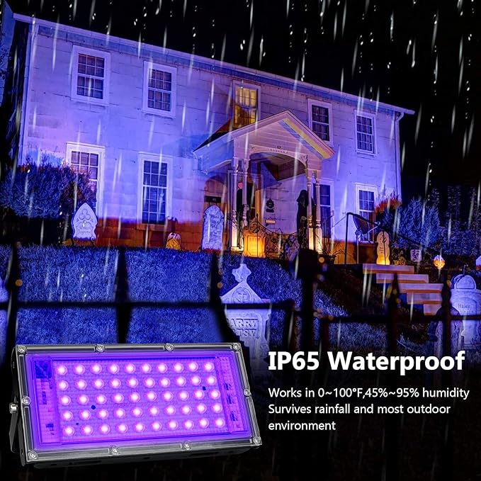 2 Pack 50W Black Lights, Blacklight Flood Light with Plug and Switch,for Glow Party, Halloween, Fluorescent Poster, Body Paint