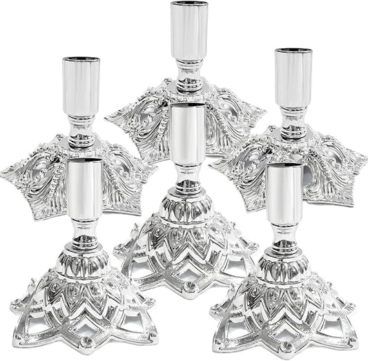 Candlestick Holders,Taper Candle Holder for Candlesticks Silver Plated Candle Metal Stick Candle Holders for Fireplace,Party, Dining,Wedding Decor,Fits 3/4 inch Thick Candle(Set of 6Pcs)