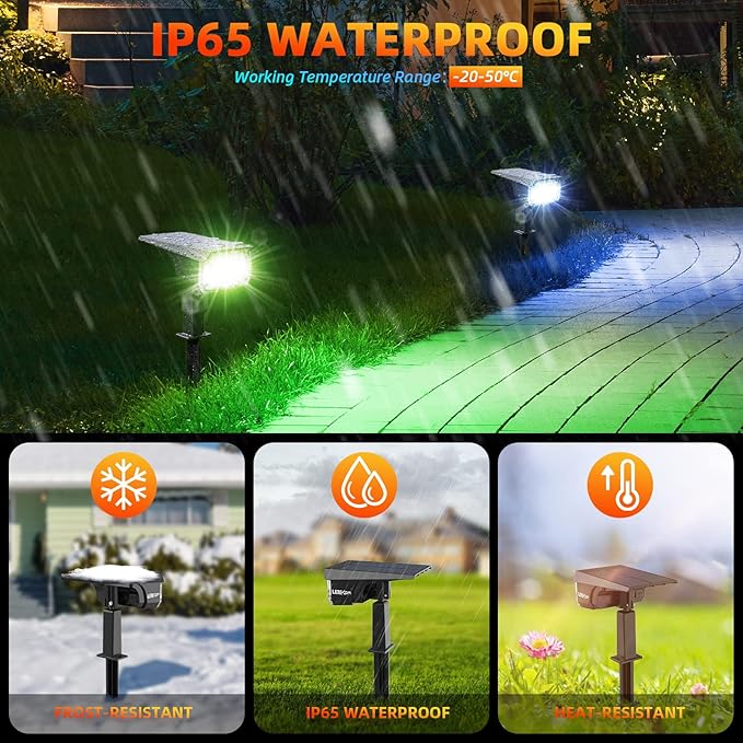 Color Solar Lights Outdoor Waterproof Spotlights with 9 Light Modes, Color Changing Outdoor Light for Decorate Festivals, Colored Solar Spot Lights Auto On/Off, RGBW 6 Pack