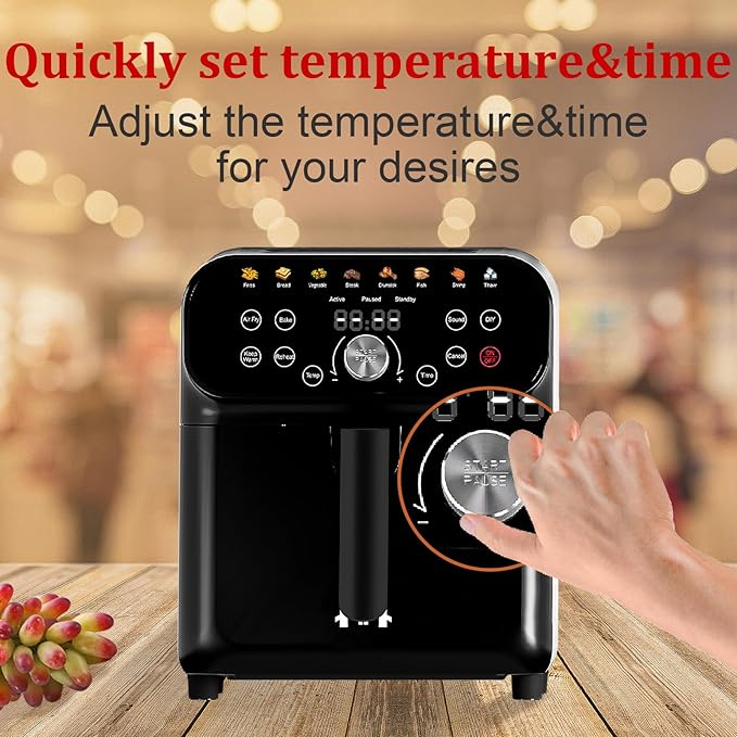 Air Fryer, 6QT Air Fryer Oven with LED Digital Touchscreen, 12 Preset Cooking Functions Air fryers,Roast, Warm-Up, Stay Warm, Stick-Free & Dishwasher-Friendly Basket, Stainless Steel/Black