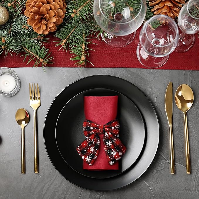 LemonRoad 12 Pcs Christmas Buffalo Plaid Snowflakes Napkin Rings Bulk Xmas Napkin Holder Rings Buckle for Holiday Birthday Party Anniversary Dinner Wedding Dining Table Decoration(Red Black Plaid)