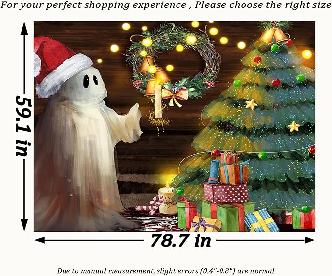 QGHOT Christmas Tapestry Wall Hanging Christmas Tree Backdrop Cute Ghost Wall Decor Xmas Holiday Tapestries for Kids Bedroom Living Room Dorm Party Decoration, Large