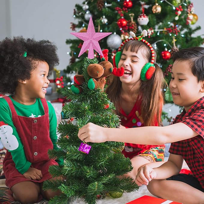 1PCS Christmas Tree Star Topper, 4" 3D Pink Xmas Tree Topper Decorations, Glitter Shatterproof Mini Bethlehem Star Tree Decor, Waterproof Star Tree Topper for Christmas Holiday Indoor Ornament