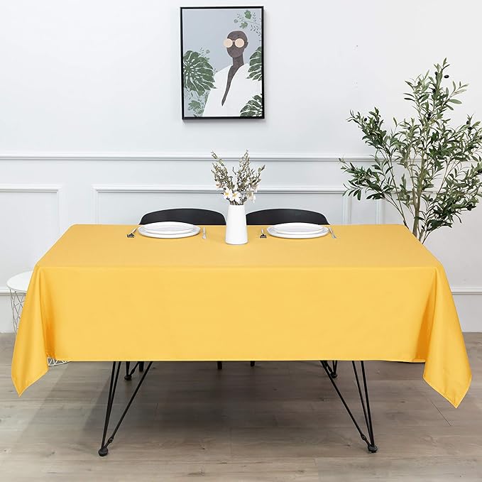 sancua Rectangle Tablecloth - 70 x 108 Inch - Stain and Wrinkle Resistant Washable Polyester Table Cloth, Decorative Fabric Table Cover for Dining Tables, Buffet Parties and Camping, Yellow