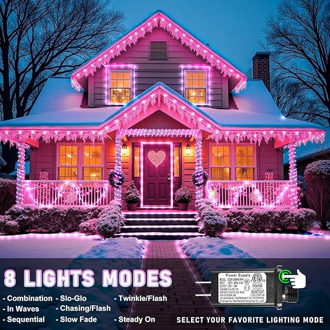 Rope Lights for Outside, 164FT 500 LED String Lights Outdoor Waterproof, 8 Modes Plug in Clear Tube Lights for Indoor Bedroom Garden Patio Tree Party Wedding Decorations, Pink