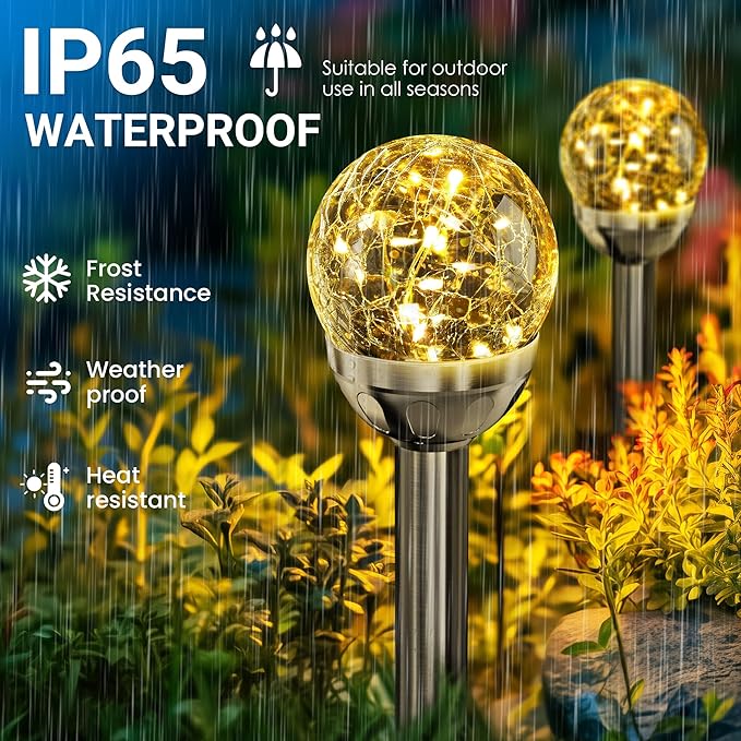 SOLPEX Solar Garden Lights String - 3 Pack Warm White, Solar Powered Cracked Glass Ball, Waterproof for Outdoor & Patio Decoration