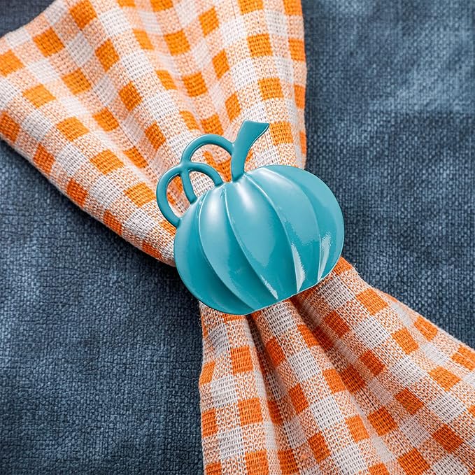 Patelai 12 Pieces Pumpkin Napkin Rings Fall Napkin Holders Thanksgiving Halloween Dinner Tables Rings for Thanksgiving Dinner Party Weddings Family Gatherings (Blue)