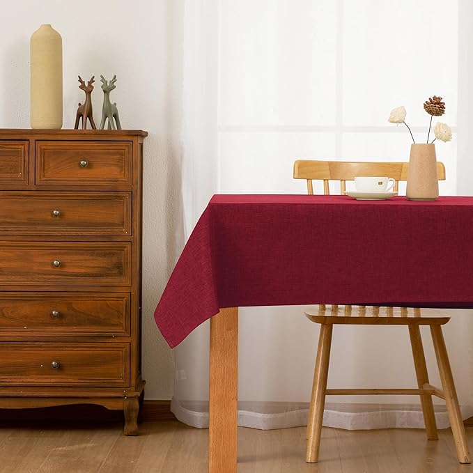 Hiasan 2 Pack Faux Linen Rectangle Tablecloth - Wrinkle and Stain Resistant Washable Table Cloth for Kitchen Dining Room Holiday Table Cover for Party Dinner, Red, 54 x 120 Inch