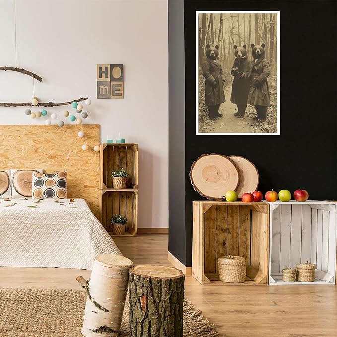 Vintage Horror Halloween Wall Decor Spooky The Three Bears In Occult Forest Spooky Canvas Wall Art Poster Gothic Dark Academia Decorations Room Creepy Print 12X16inch Unframed
