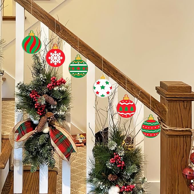 80PCS Wooden Christmas Ornaments to Paint, 8 Styles DIY Blank Unfinished Wood Christmas Ball Christmas Decoration Cutouts Ornament for Crafts Winter Hanging Decorations