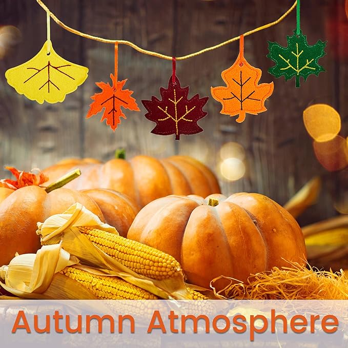 Tegeme 24 Pieces Thanksgiving Felt Ornaments Fall Hanging Decoration for Tree Maple Leaf Cutouts Decor for Thanksgiving Theme Family Party Indoor Outdoor Decor