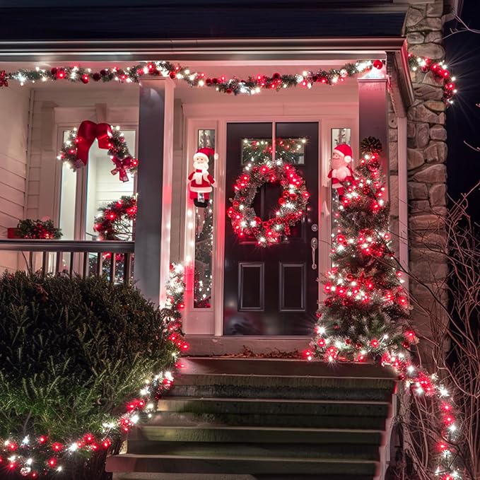 JMEXSUSS 2 Pack Red and White Solar Christmas Lights, Total 400 LED 151FT Solar String Lights Outdoor Waterproof, 8 Modes Solar Lights for Outside Tree Patio Christmas Decorations