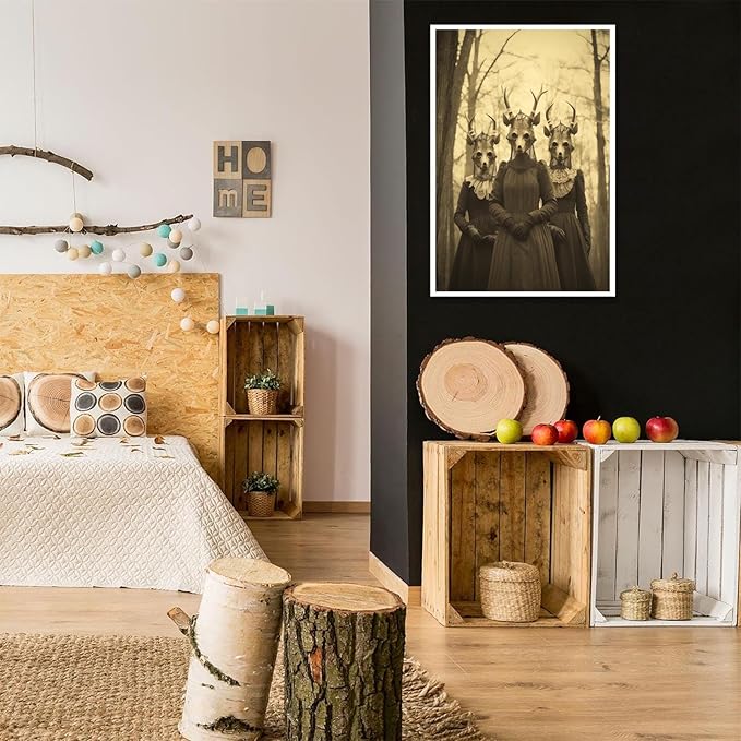 Vintage Horror Skeleton Spooky Three Skull In Occult Forest Posters Canvas Wall Art Poster Gothic Dark Academia Decor Creepy Print Retro Halloween Wall Decor 12X16inch Unframed