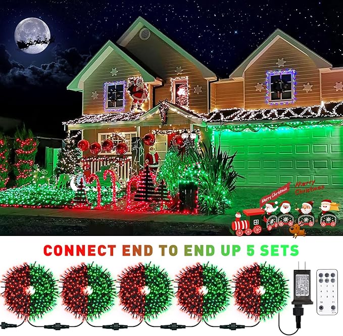 JMEXSUSS 200 LED Halloween Lights Outdoor, 66ft Red and Green String Lights with Remote, Connectable Waterproof Color Changing Christmas Lights for Party Yard Christmas Halloween Decor