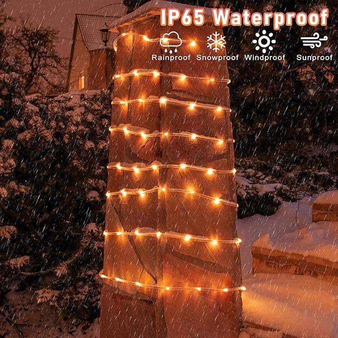 Orange Halloween Lights, 100FT 300 LED Rope Lights for Outside Waterproof with 8 Modes, Connectable String Lights for Indoor Patio, Trampoline, Garden, Pool, Tree, Holiday Decorations