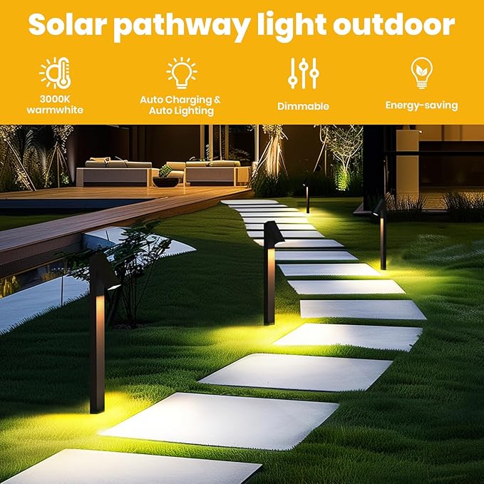 Solar Pathway Lights, Dimmable Metal Solar Landscape Path Lights IP65, 3000K Solars Walkway Light for Outside, Garden Yard Patio Path Lawn Decor, 2pcs