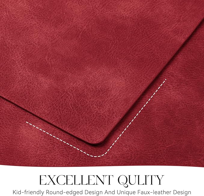 MOSAYT Vinyl Placemats Set of 12-12 X 17 Inch - Faux Leather 100% Waterproof Oil-Proof Wipeable PU Place Mats, Heat Resistant Reversible Table Mats for Kitchen, Dining, Outdoor (Red)