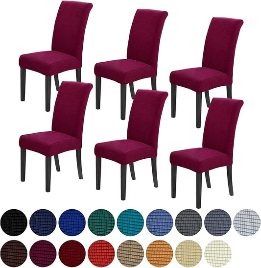 Howhic Stretch Chair Covers for Dining Room Set of 6, Removable Washable Dining Room Chair Covers, Dining Chair Slipcovers Seat Protector, Great for Home Decor and Banquet (Burgundy, 6 Pack)