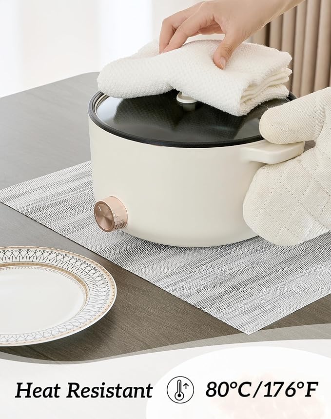 Leetaltree Lightsteel Black Placemats Set of 8 - Heat Resistant Non-Slip Place mats for Dining Table, Washable Durable PVC Vinyl Woven Table Mats (Lightsteel Black, 8)