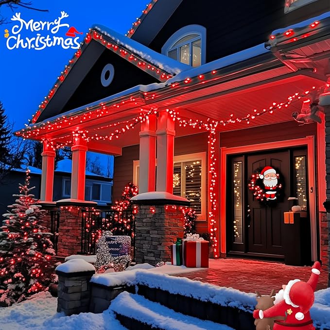 JMEXSUSS 2 Pack Red Solar Lights Outdoor Waterproof, Total 400 LED 151FT Red Halloween Lights, 8 Modes Solar Christmas String Light for Outside Yard Patio Garden Tree Decorations