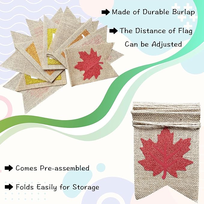 Thankful Burlap Banner with Maple Leaves, Happy Fall Thanksgiving Mantle Fireplace Decorations Garland Autumn Harvest Outdoor Home Office Classroom Hanging Decor