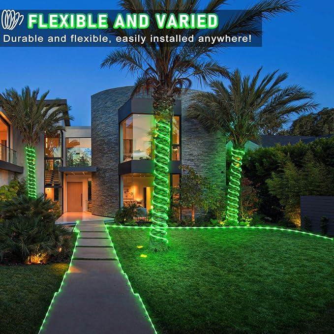 Rope Lights for Outside, 164FT 500 LED String Lights Outdoor Waterproof, 8 Modes Plug in Clear Tube Lights for Indoor Bedroom Garden Patio Tree Party Holiday Decorations, Green