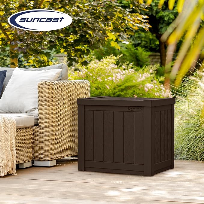 Suncast 17 x 22 Inch Resin 22-Gallon Patio Storage Deck Box, Java Brown (2 Pack)