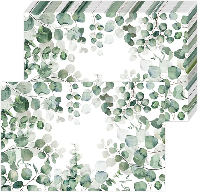 Paper Placemats Disposable 50 Pack Eucalyptus Leaves Placemats 16x 11 Inch Green Leaves Place Mats for Spring Summer Dining Table Wedding Party Supplies