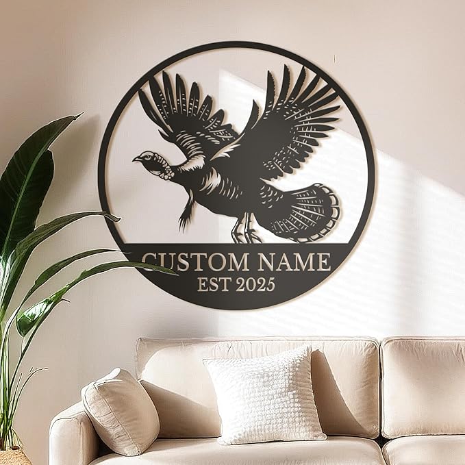 Personalized Turkey Metal Wall Art, Custom Hunting Cabin Sign, Wild Turkey Farmhouse Decor, Rustic Lodge Wall Hanging, Turkey Hunter Gift, Thanksgiving Home Decoration (Style-4)