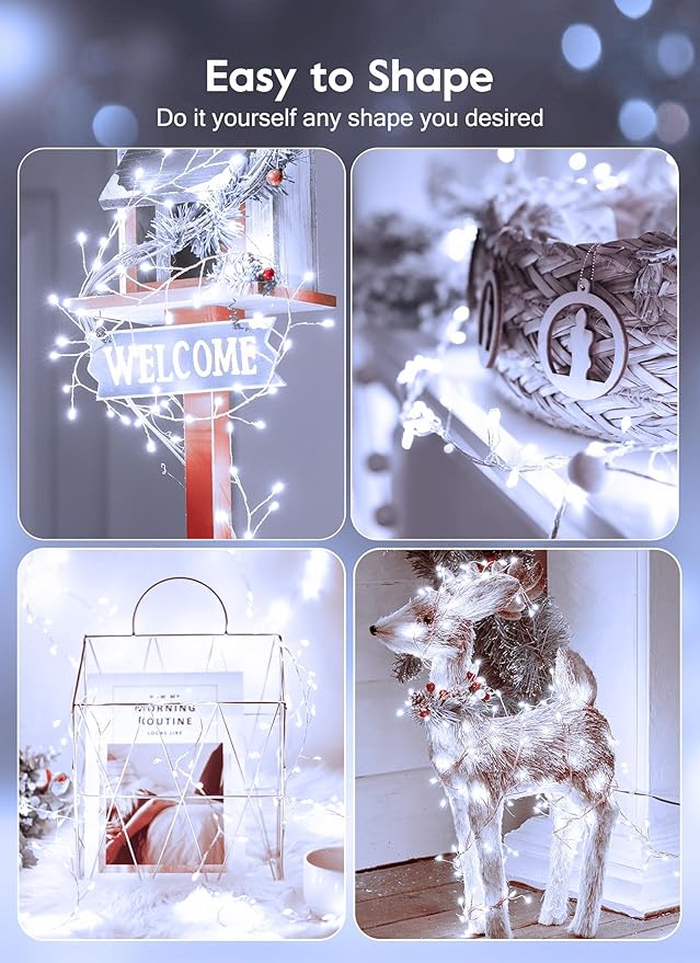 Outdoor Fairy Firecracker Lights Battery Operated, 5 Feet 60 LEDs Twinkle String Lights with Remote, 2 Pack Starry Lights for DIY Wreath Wedding Party Bedroom Mason Jar Holiday Christmas, Pure White