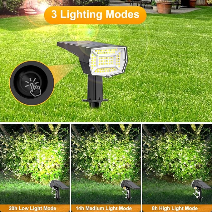 Fabrito 72 LEDs Solar Spot Lights Outdoor Waterproof, 3 Modes Landscape Spotlights, Dusk to Dawn Solar Powered Flood Wall Lights for Outside, Solar Garden Lights for Yard Porch 6 Pack (Cool White)